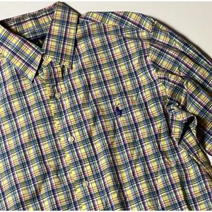 Ralph Lauren Dress Shirt Sz S Multicolor Madras Plaid Button Up Long Sleeve Top